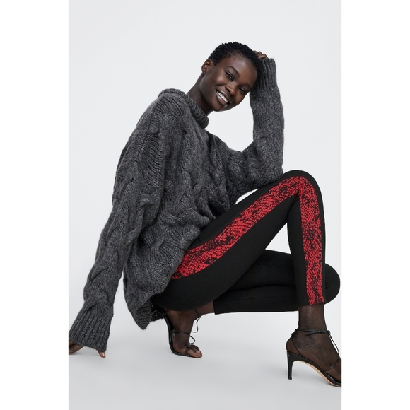 Zara Pants - Zara Red Snake Print Stripe High Waisted Leggings